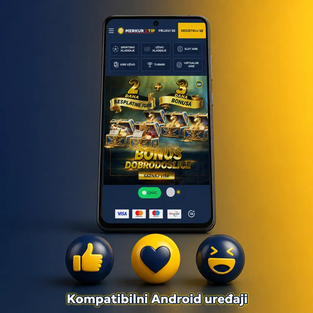 Kompatibilni Android uređaji za MerkurXtip aplikaciju: Samsung Galaxy, Xiaomi Redmi, Huawei P50, Motorola, Google Pixel i OnePlus modeli