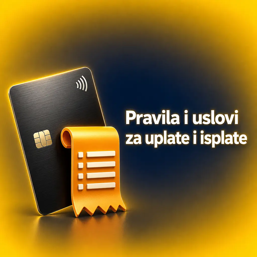 Pravila i uslovi za uplate i isplate na platformi: verifikacija naloga, ista metoda plaćanja, RSD valuta i limiti isplate.