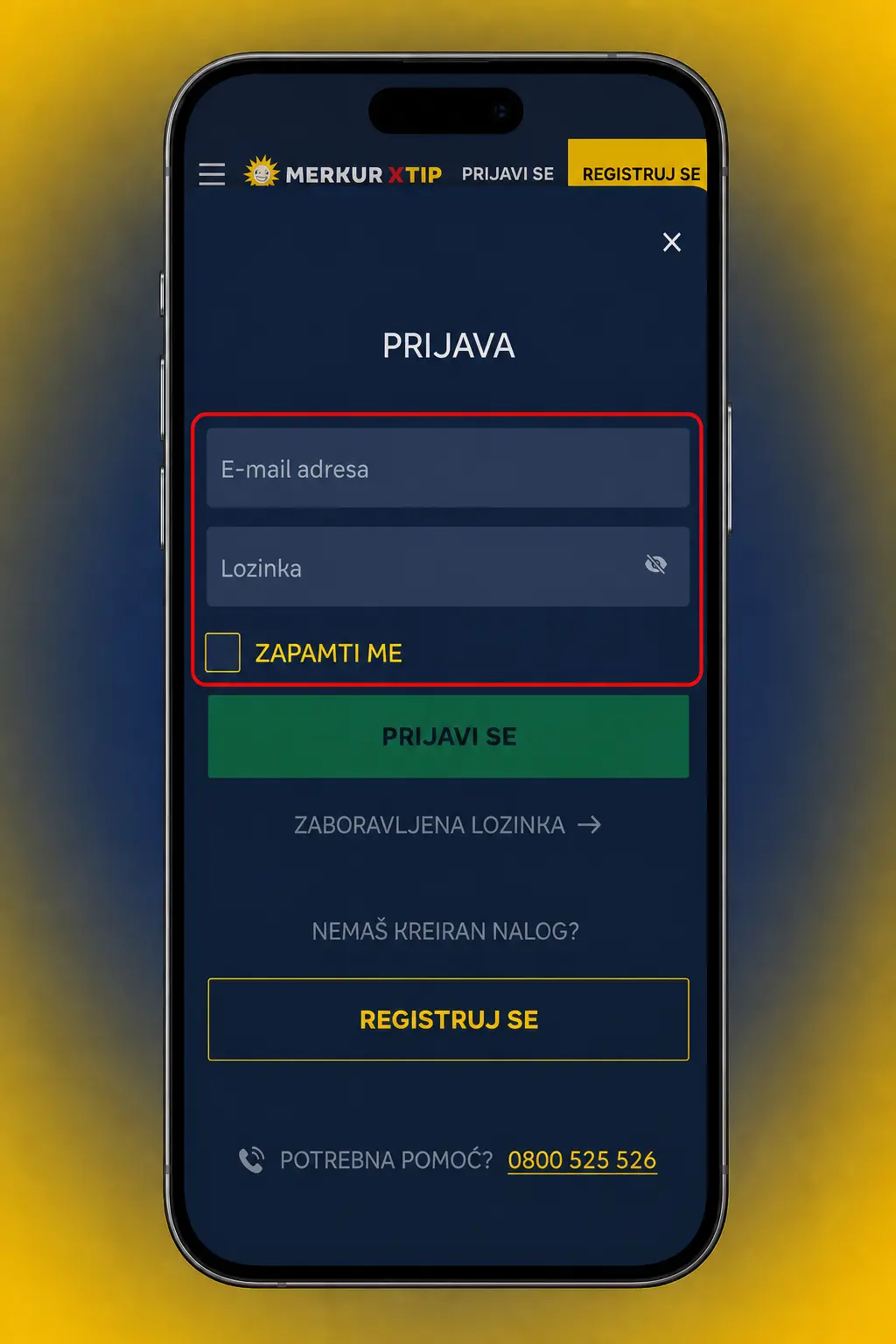 Prijava na MerkurXtip preko mobilne aplikacije uz unos korisničkog imena, lozinke ili biometrijske opcije