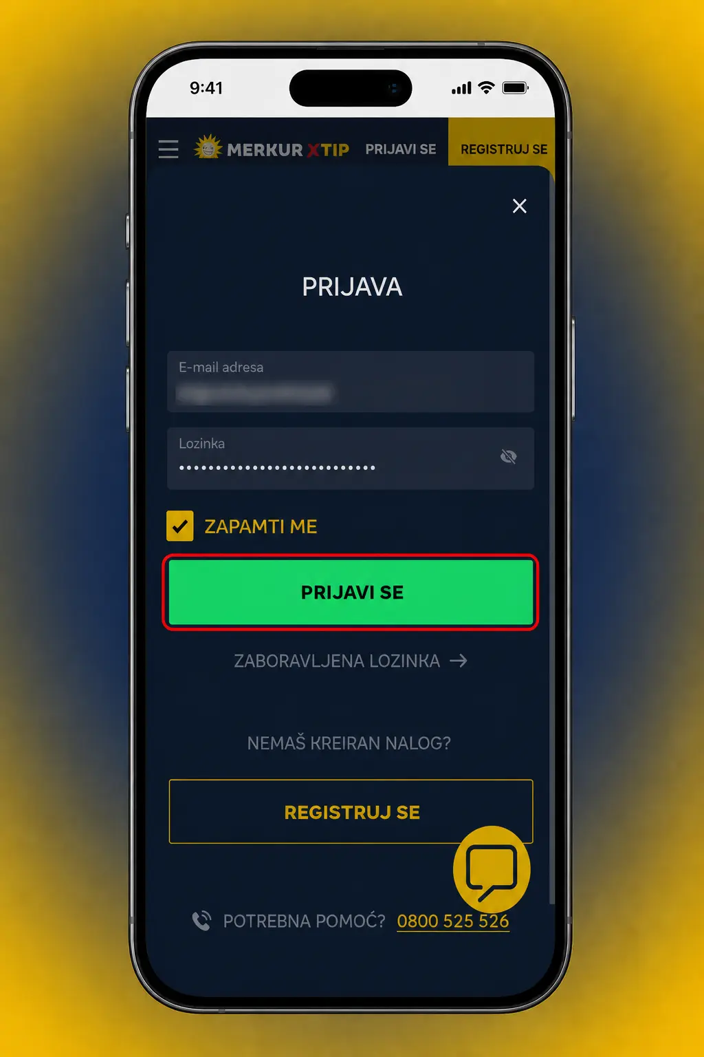 Prijava na MerkurXtip preko mobilne aplikacije uz korisničko ime, lozinku ili biometrijski pristup